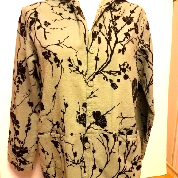 Sage Green & Black Branches Hooded Jacket Medium - Picture 1 of 9